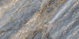 Blue Roma quartzite slab with blue-gray tones and copper movement