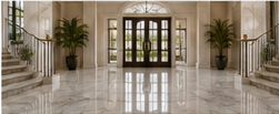 Grand foyer with a high-shine polished marble floor