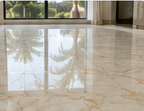 Marble floor after restoration with a uniform, mirror-like polished finish
