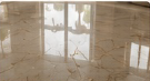 Marble floor after complete refinishing with a uniform polished finish